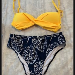Cupshe Yellow Twist Front & Palm Print Bikini NWT